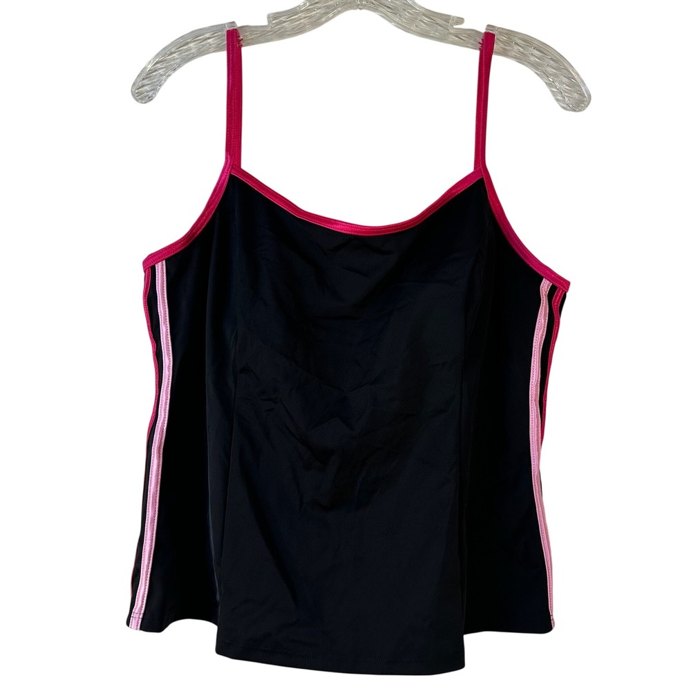 It‎ Figures! Womens Size 16 Tankini Swim Top Black Pink Side Stripe